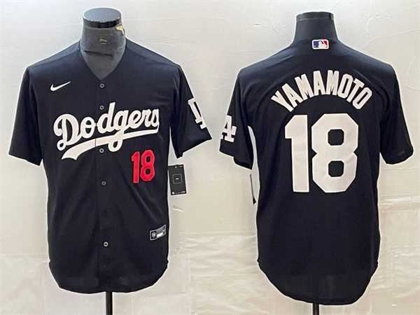 Mens Los Angeles Dodgers #18 Yoshinobu Yamamoto Nike Black Fashion Baseball Jersey->los angeles dodgers->MLB Jersey